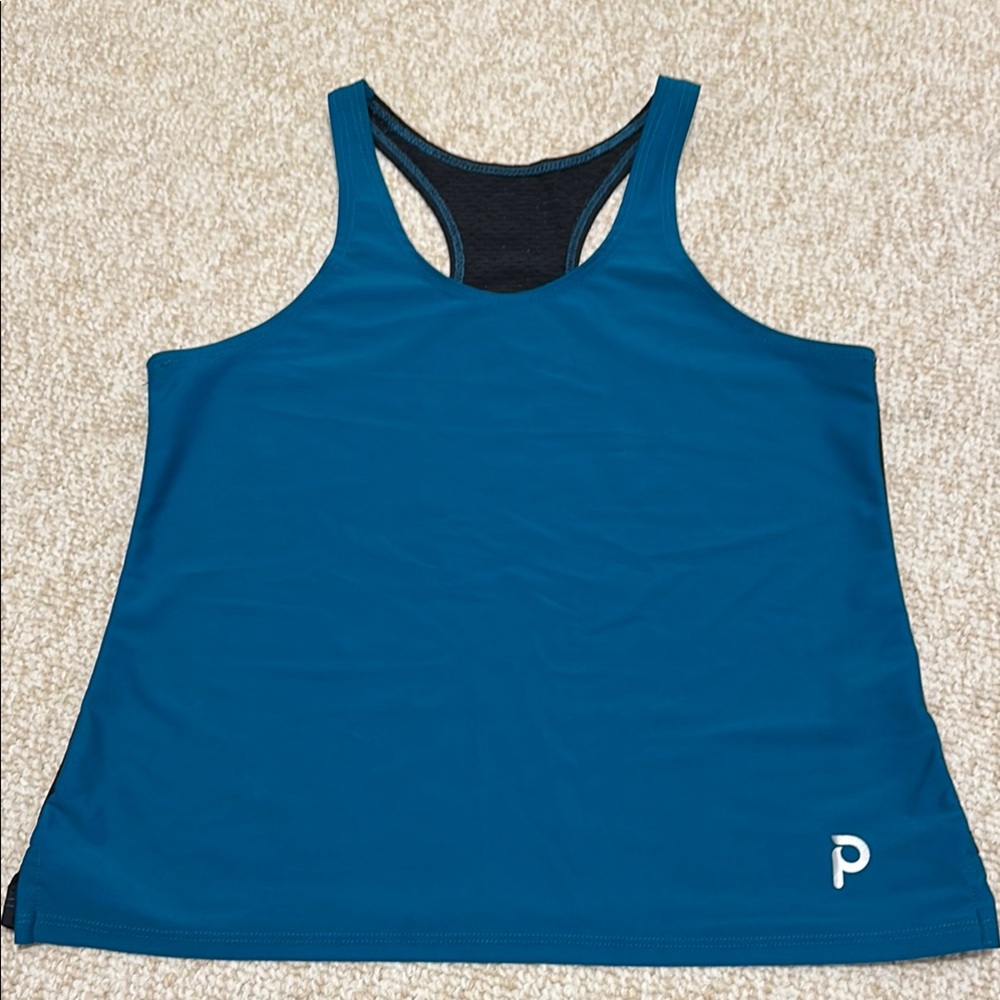 Teal Racerback Athletic Tank with Black Mesh Back and Silver Logo Size XS